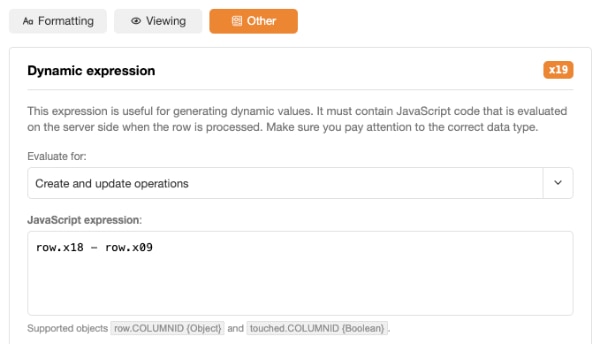 Tables dynamic expressions