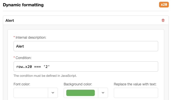 Tables dynamic formatting